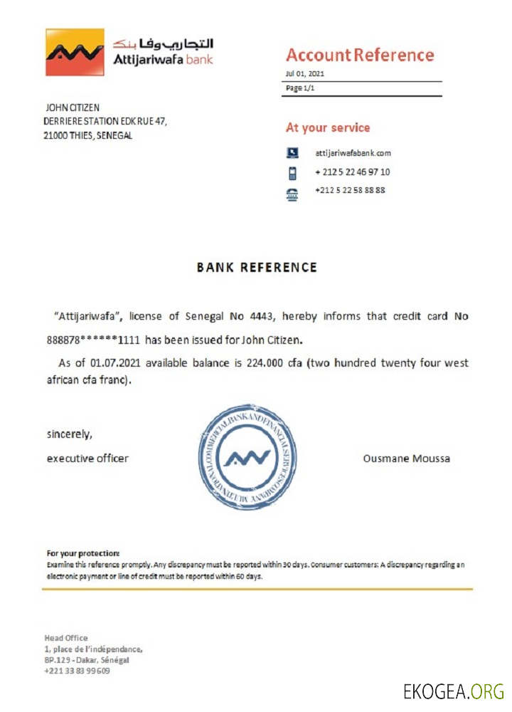 Sénégal , Attijariwafa bank , reference